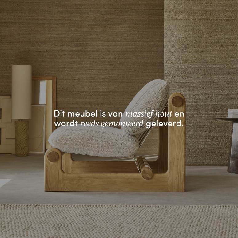 Aimé - XL fauteuil van massief eikenhout en beige stof