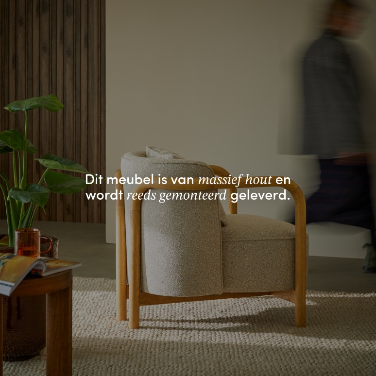 Lya - Fauteuil in massief eikenhout en grijze stof