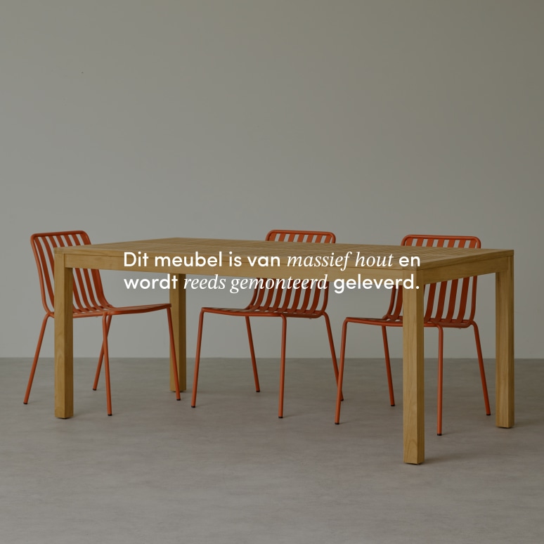 Téo - Tuinset van massief teakhout en oranje metaal 4 stoelen