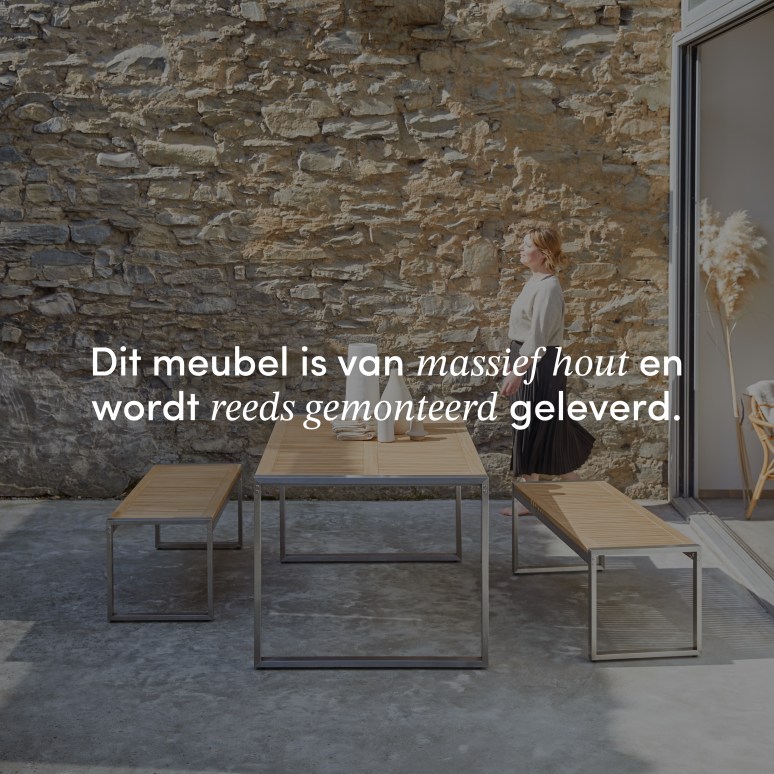 Arno - Massief teakhouten en roestvrij stalen tuinset voor 6 personen