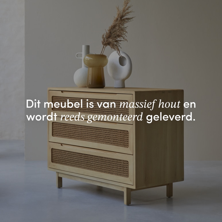 Luis - Ladekast van massief iepenhout en vlechtwerk