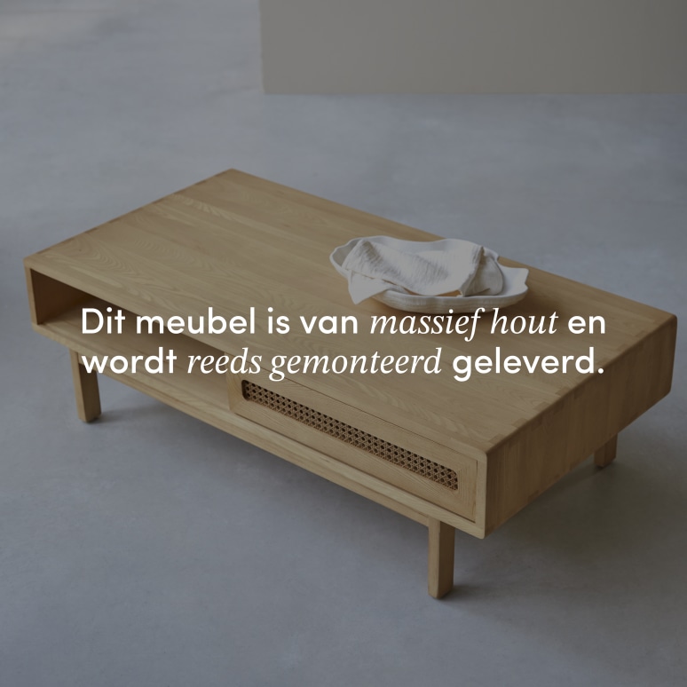 Luis - Salontafel van massief iepenhout en vlechtwerk