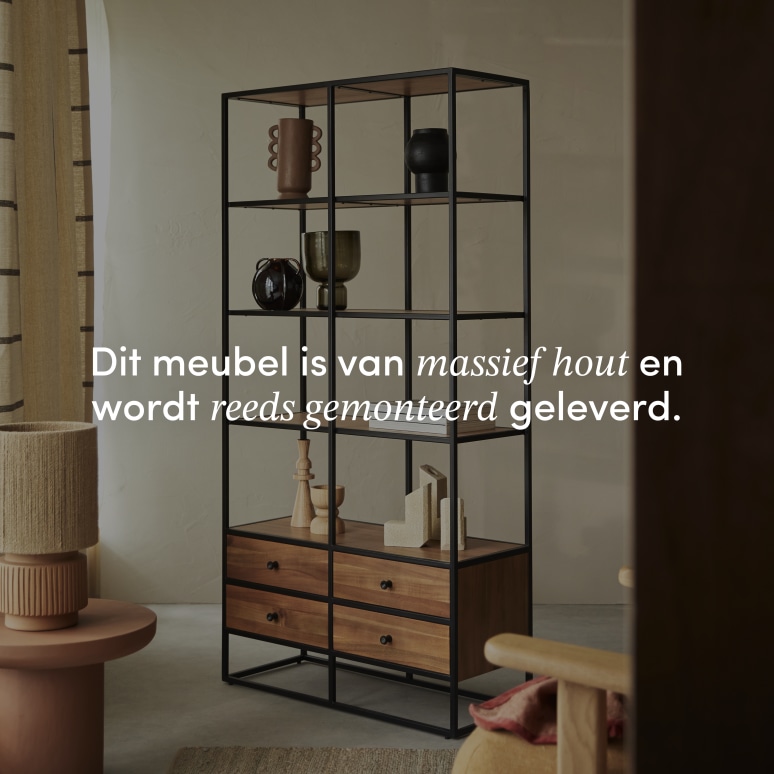 Agra - Boekenkast van massief acacia en metaal