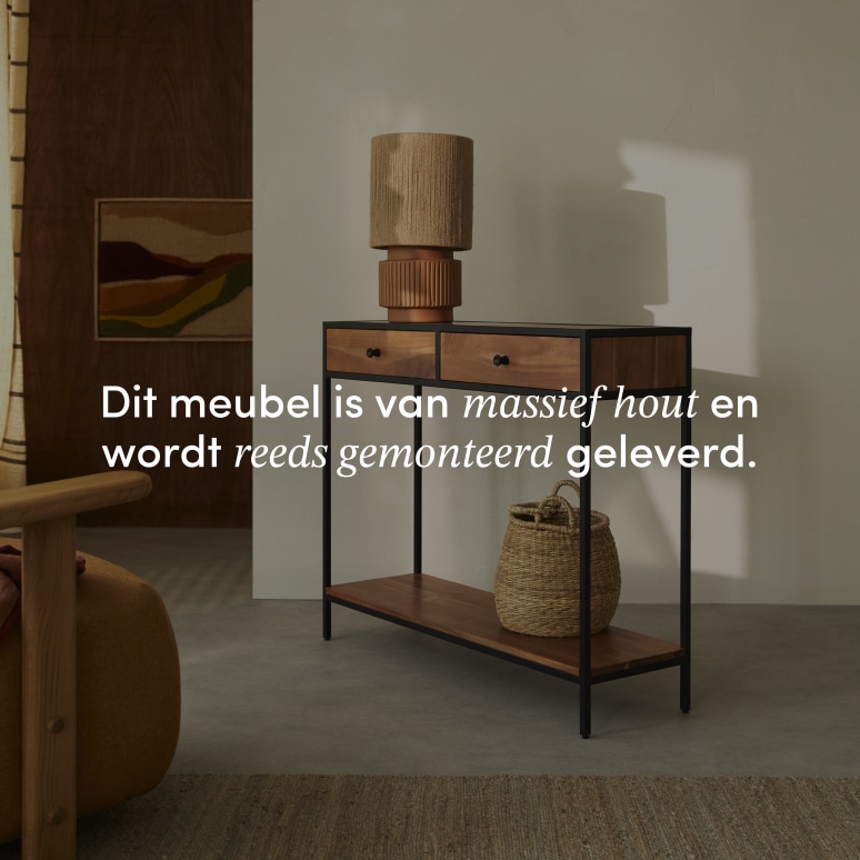 Agra - Bijzettafel van massief acacia en metaal