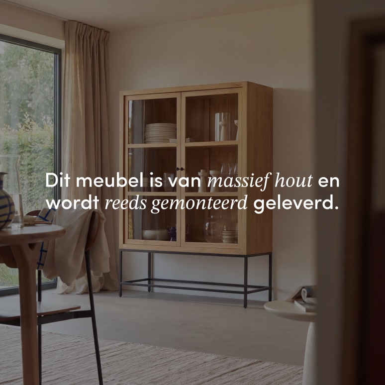 Babeth - Hoge vitrinekast van massief teakhout