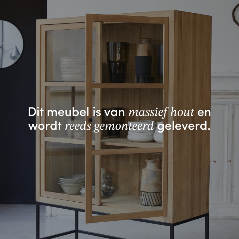 Babeth - Hoge vitrinekast van massief teakhout