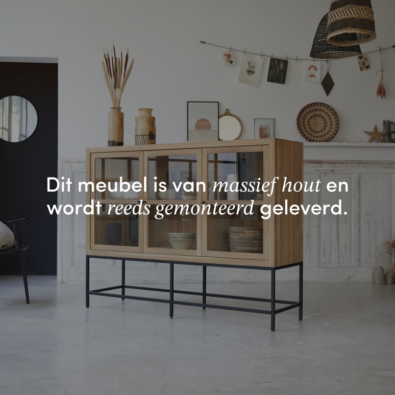 Babeth - Lage vitrinekast van massief teakhout