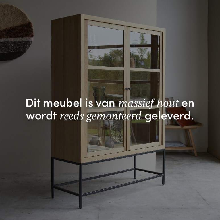 Babeth - Hoge vitrinekast van massief eikenhout