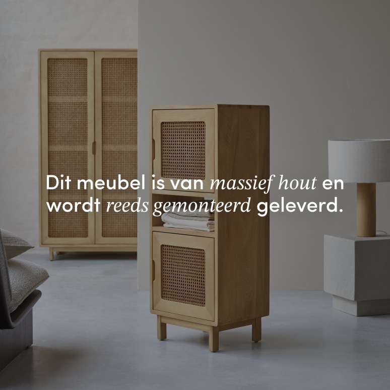 Luis - Lage kolomkast van massief iepenhout en vlechtwerk