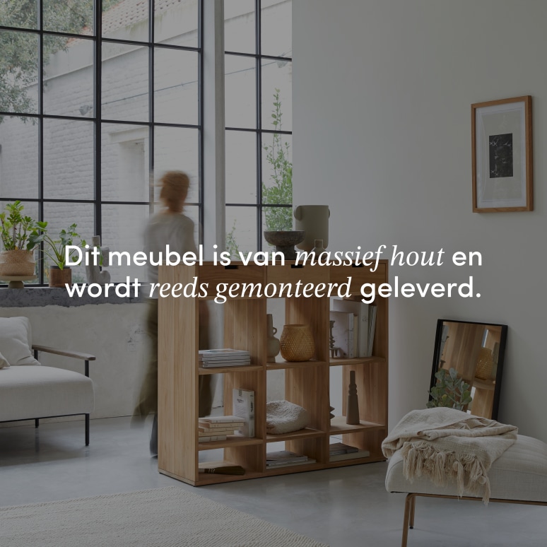 Miho - Lage boekenkast van massief teakhout