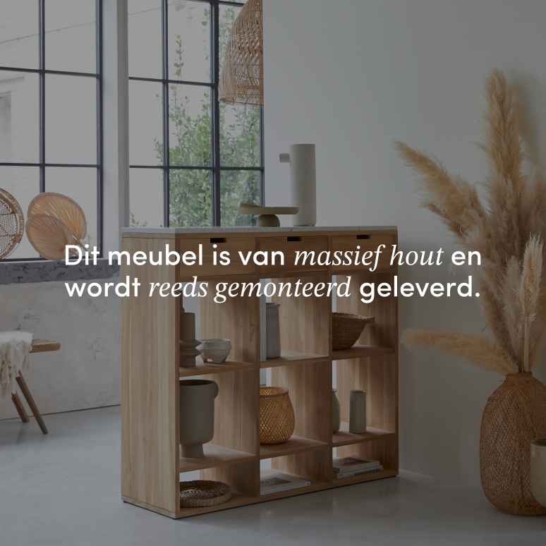 Miho - Bijzettafel van teakhout en wit premium terrazzo