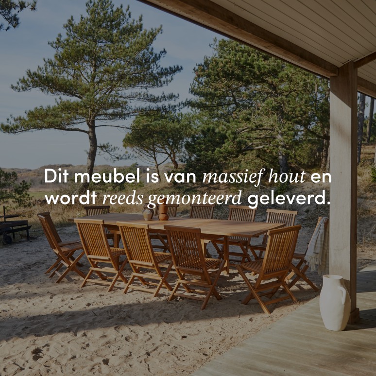 Capri - Rechthoekige tuinset van massief acaciahout met 12 stoelen