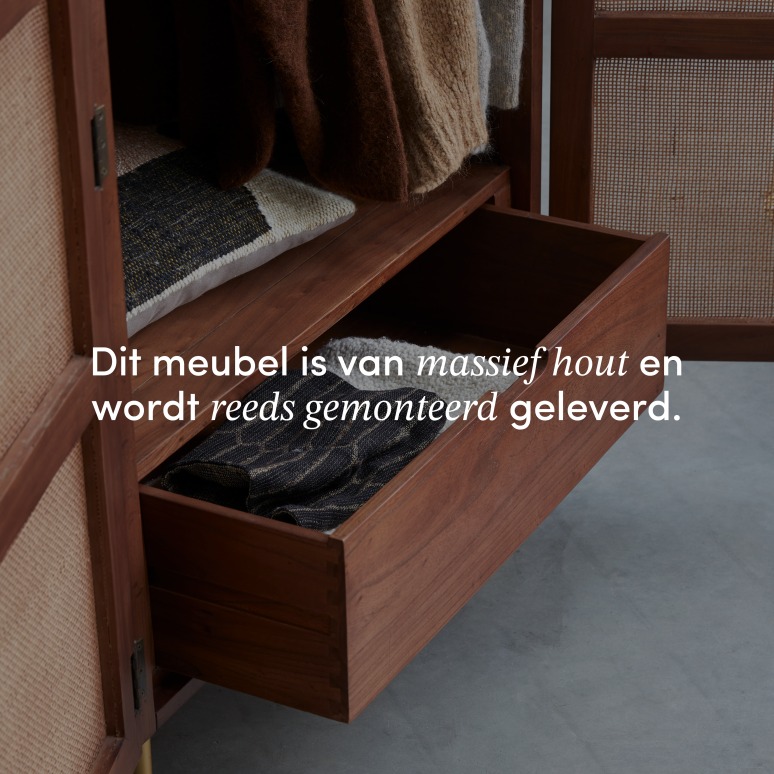 Lisbeth - Garderobekast voor de hal van iepenhout en webbing