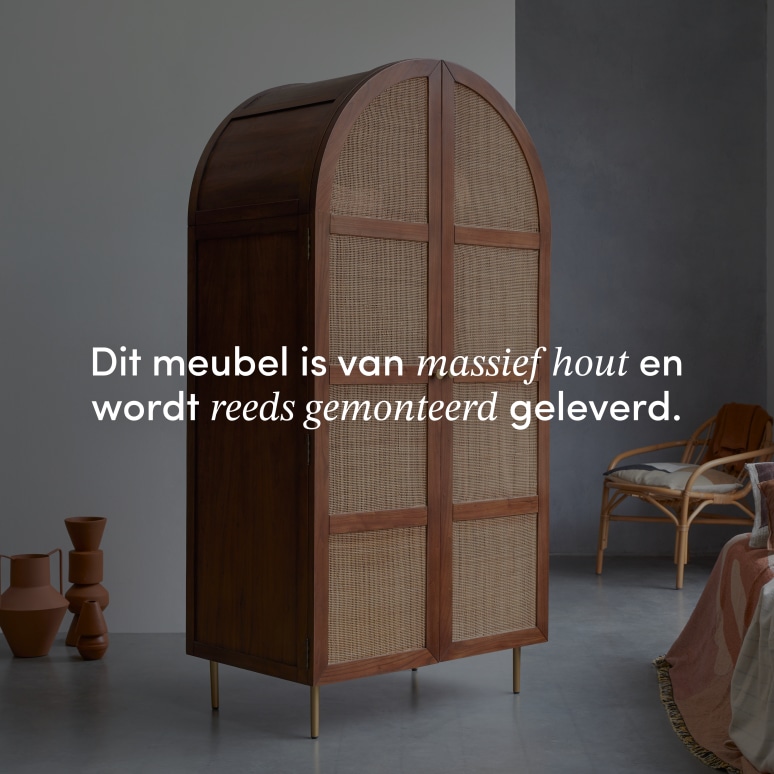 Lisbeth - Opbergkast van iepenhout en vlechtwerk