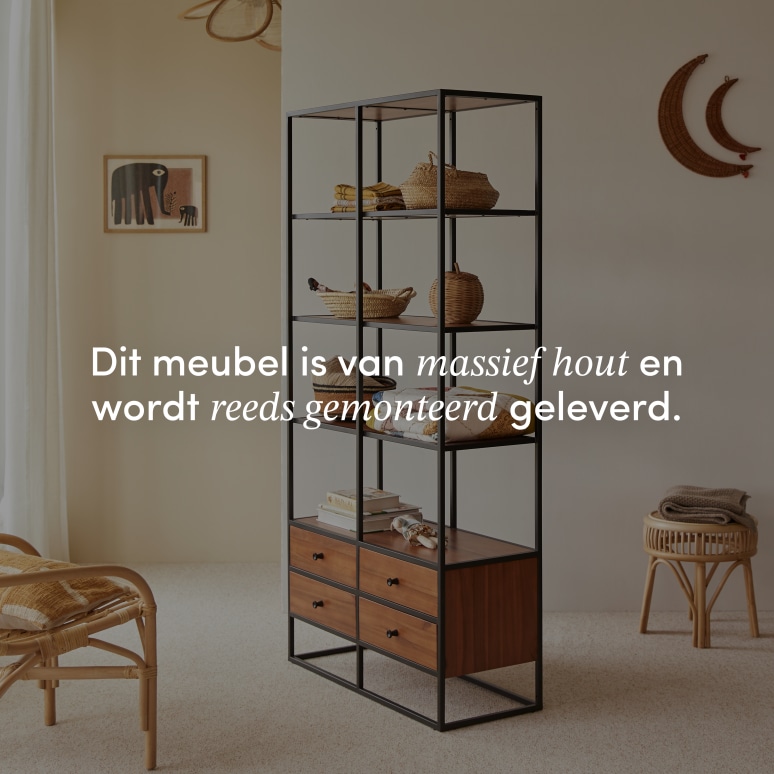 Agra - Boekenkast voor kinderen van massief acacia en metaal