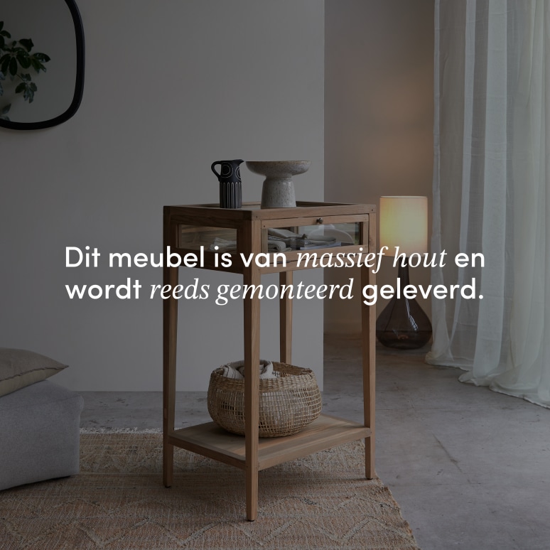 Inès - Bijzettafel van gerecycled massief teakhout en glas