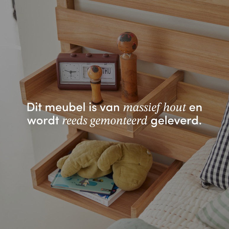 Urbain - Hoofdbord voor kinderkamer in massief teakhout met 2 planken 135 cm