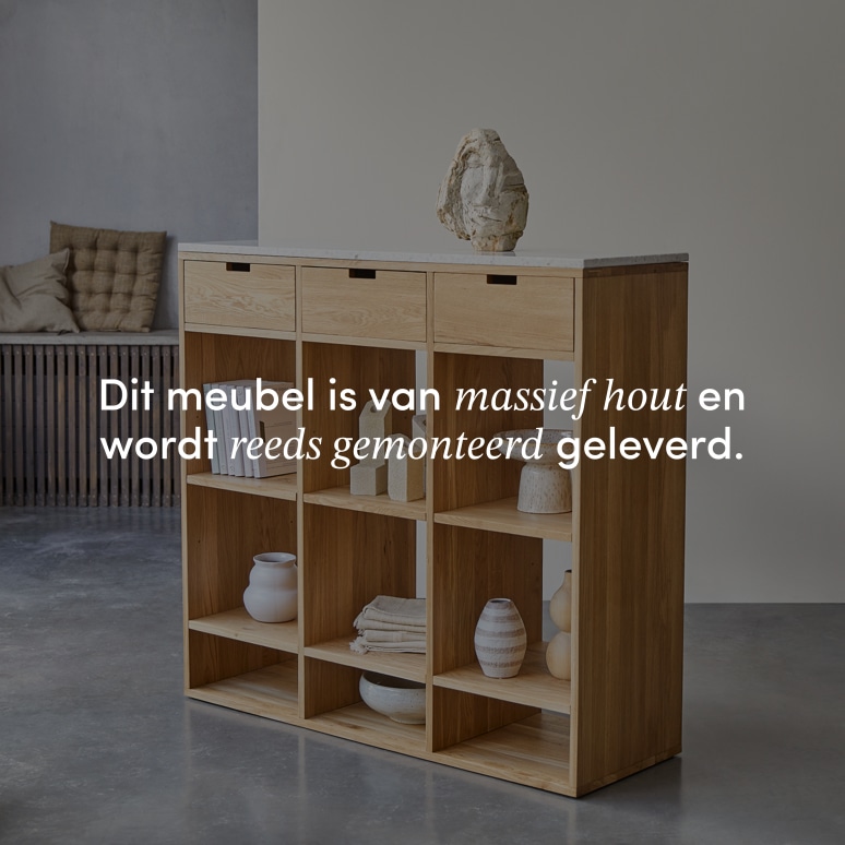 Miho - Haltafel voor de hal van massief eikenhout en Premium White terrazzo