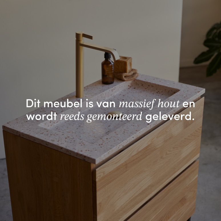 Nova - Badkamermeubel van massief eiken en roze premium terrazzo 80 cm