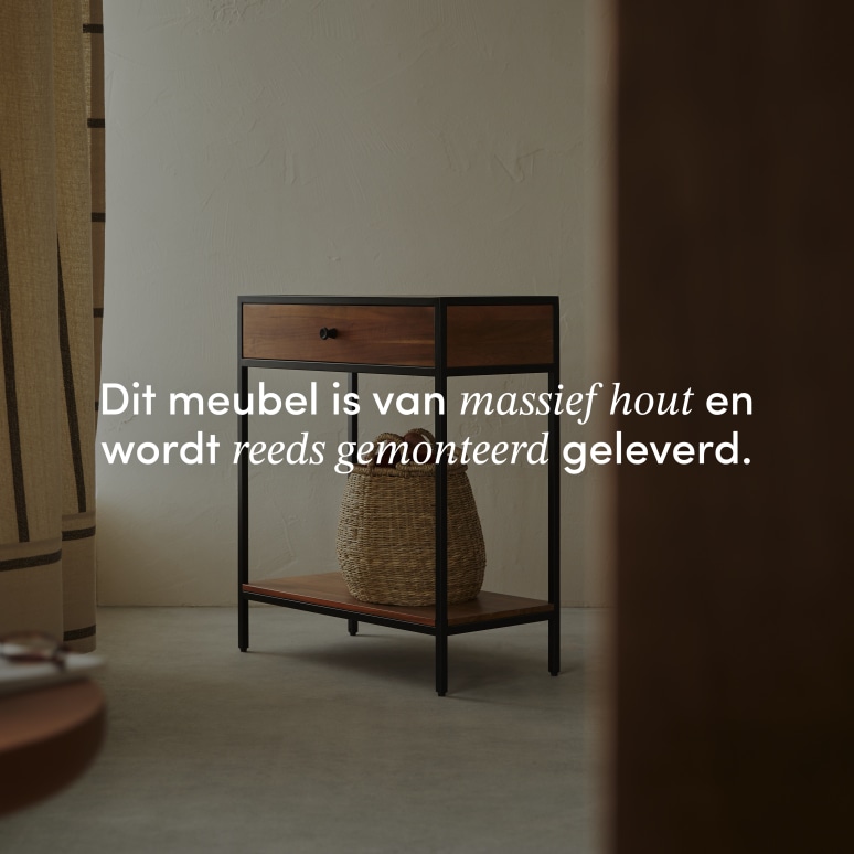 Agra - Haltafel met 1 lade van massief acacia en metaal D. 30 cm