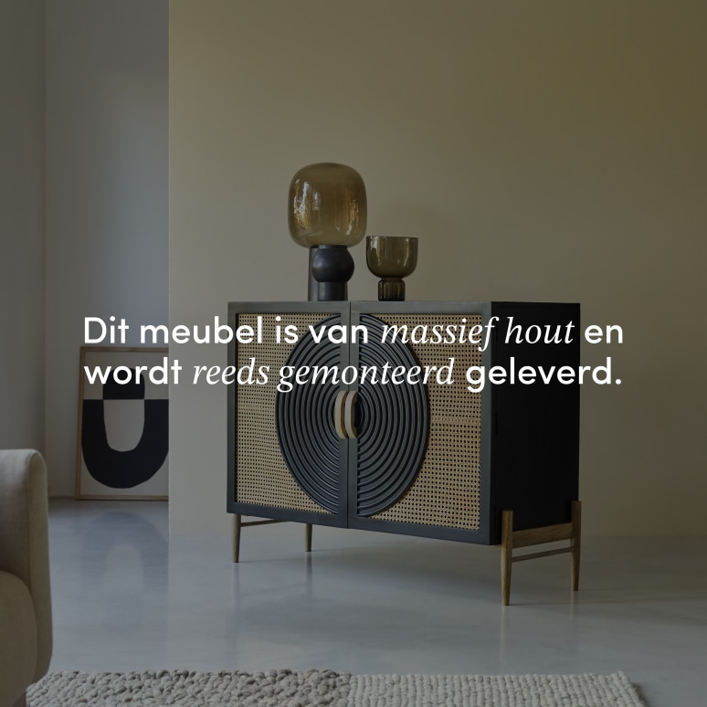 Sina - Buffetkast van massief zwart mangohout en rotan 115 cm