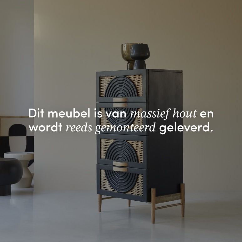 Sina - Ladekast van massief zwart mangohout en rotan