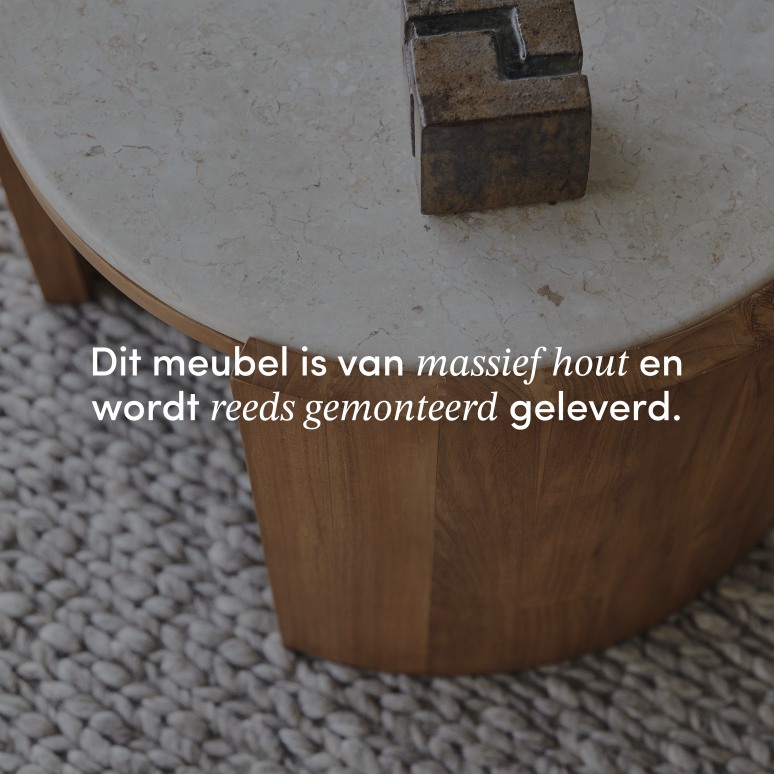 Virgile - Ronde bijzettafel in massief teak en marmer