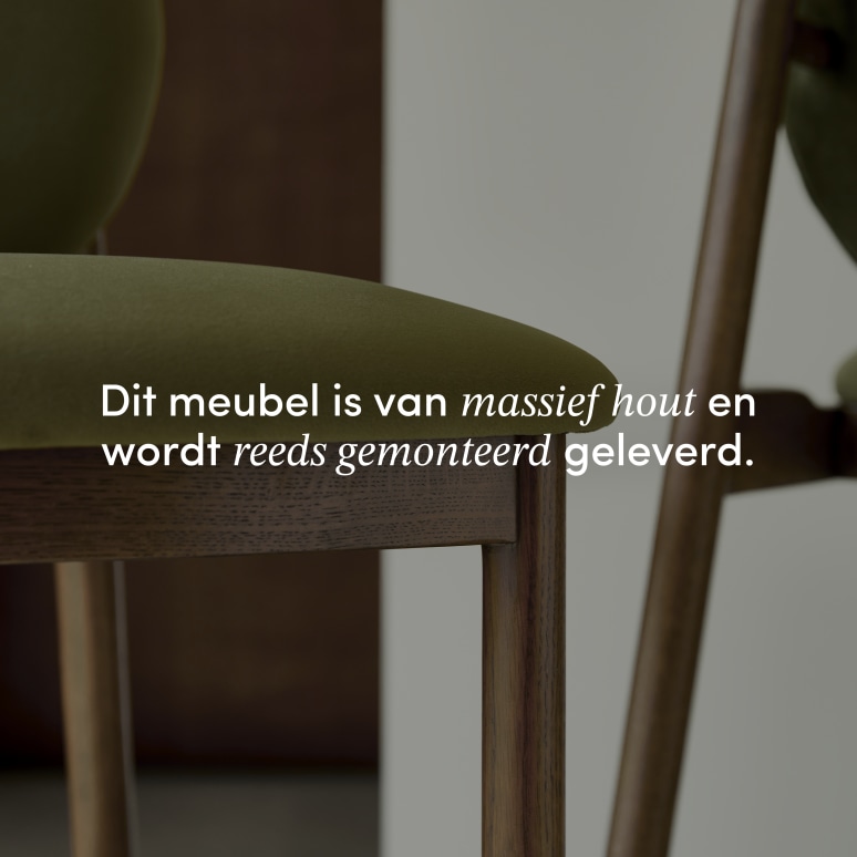 Olive - Counterstoel in massief eikenhout en groen fluweel 