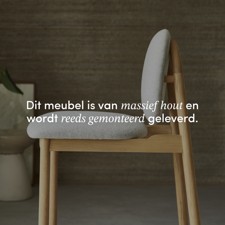 Olive - Counterstoel in massief eikenhout en grijze wollen stof