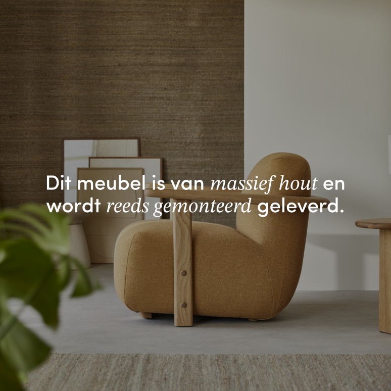 Tino - Fauteuil in massief eikenhout en camelbruine stof