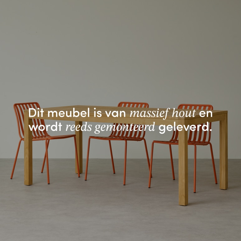 Téo - Tuinset van massief teakhout en oranje metaal 4 stoelen