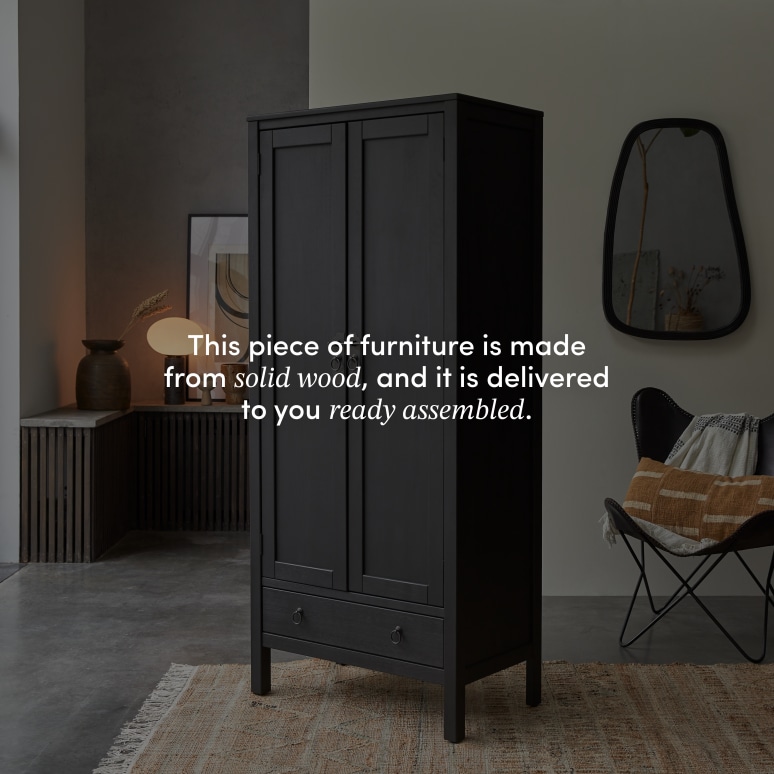 Thaki Black - Solid pine wardrobe