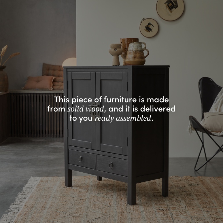 Thaki Black - Hallway sideboard in solid pine 80 cm