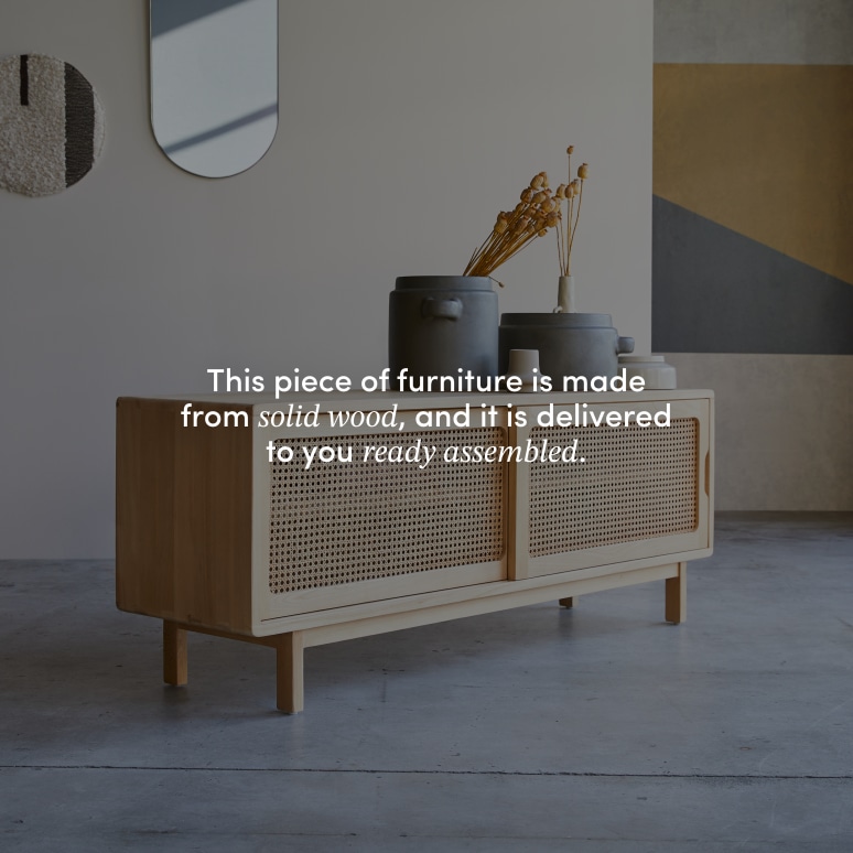 Luis - TV unit in elm and woven cane, 140 cm