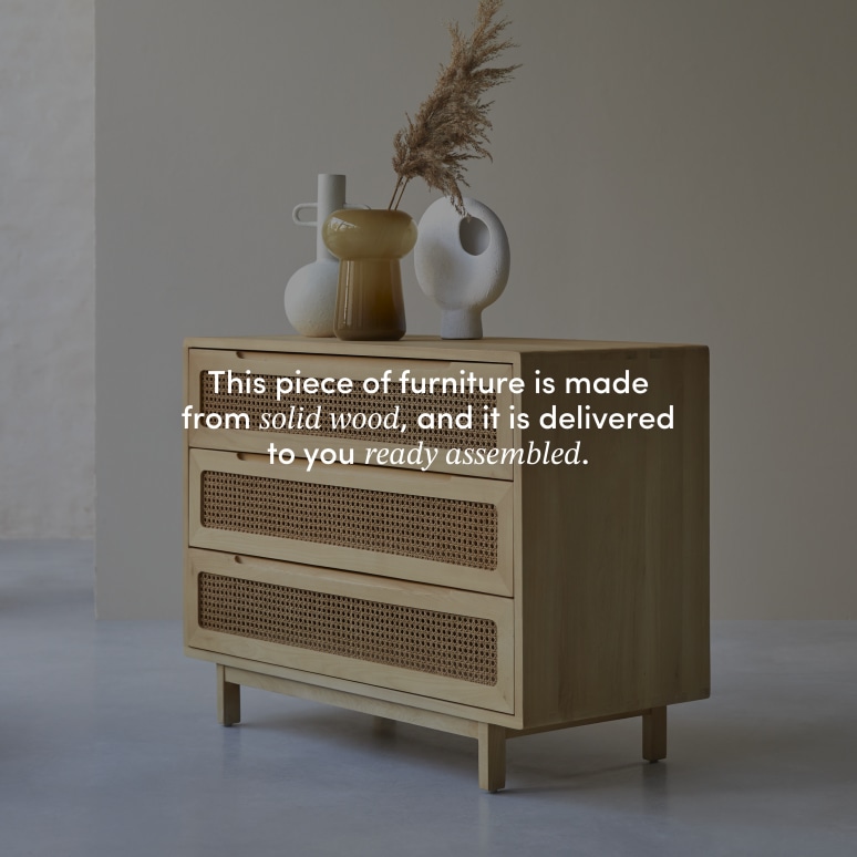 Luis - Solid elm and cane chest of drawers