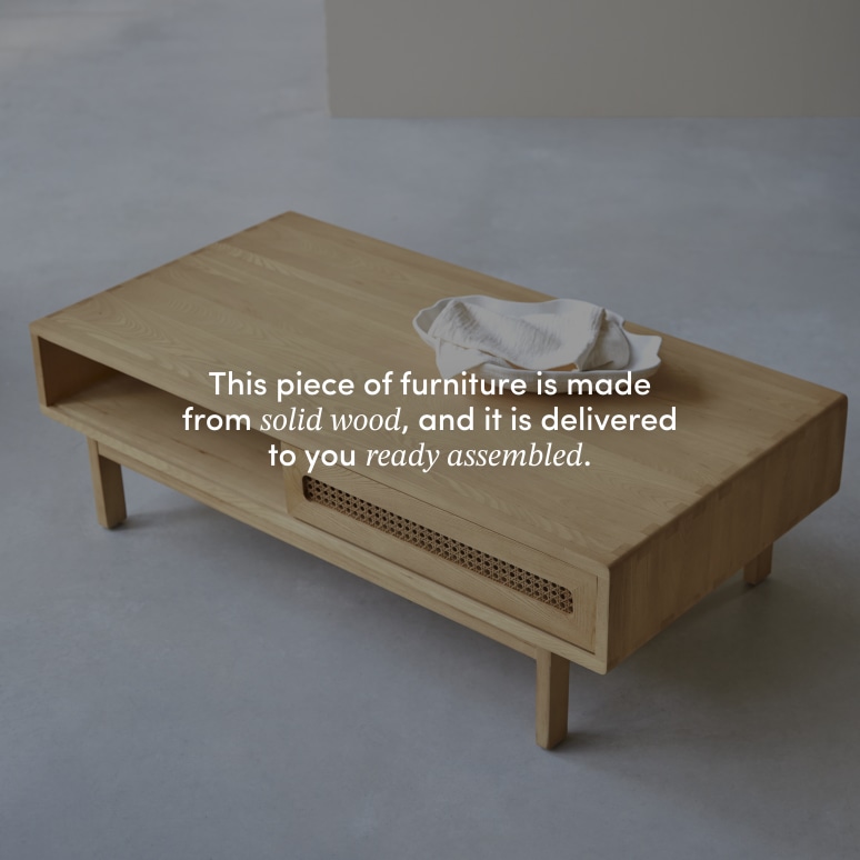 Luis - Coffee table in solid elm and cane