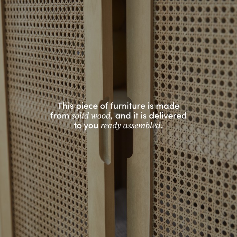 Luis - Hallway wardrobe in solid elm and cane webbing