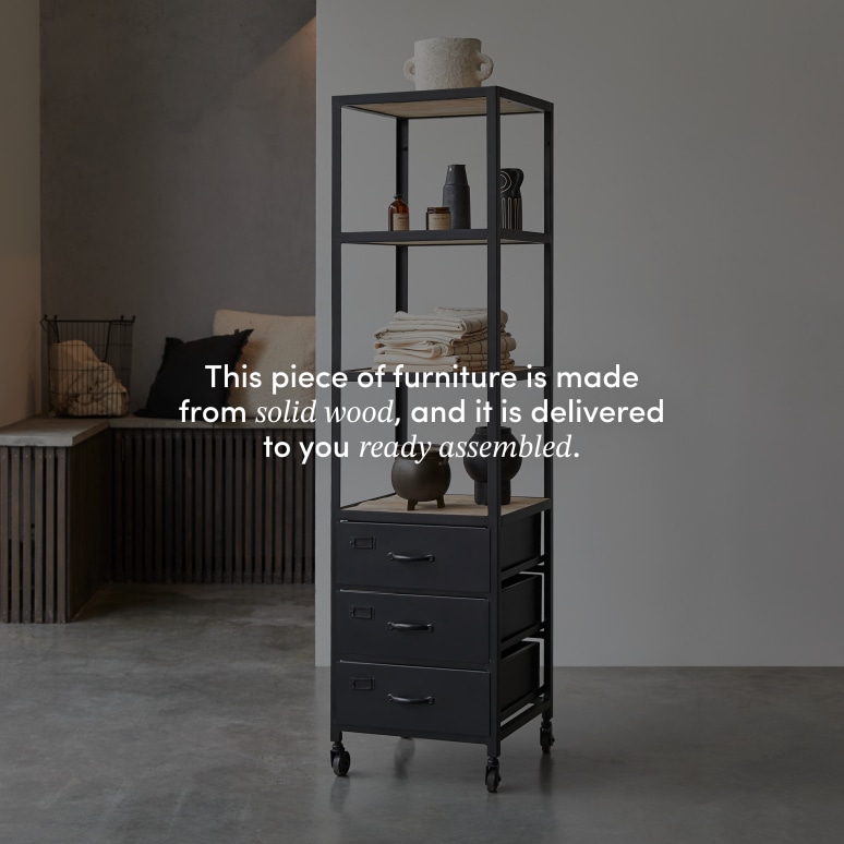 Industriel - Bathroom tall unit in mango wood and metal