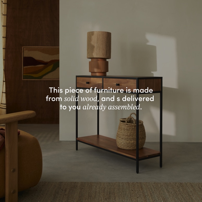 Agra - Hallway console table in solid acacia and metal D. 30 cm