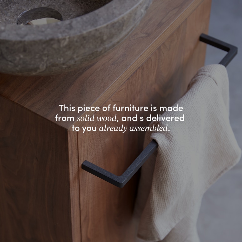 Stelle - Right-side solid walnut under-basin unit.