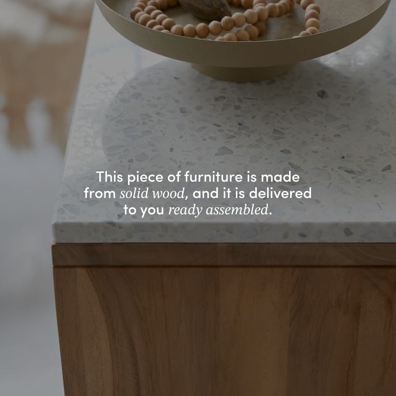 Miho - Low solid teak bookcase with premium white terrazzo