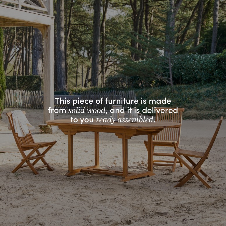 Capri - Oval solid acacia garden table with extension, seats 6-8 people.