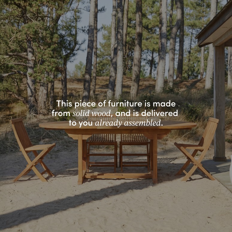 Capri - Oval solid acacia garden set with 4 chairs