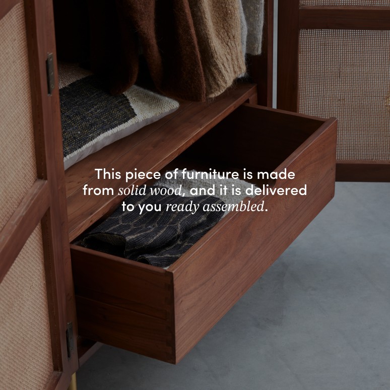 Lisbeth - Hallway wardrobe in elm and cane webbing