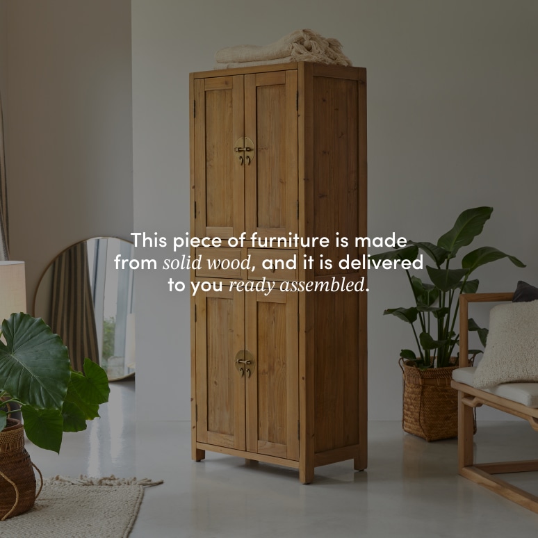 Yuki - Hallway wardrobe in recycled solid pine, Natural D. 35 cm
