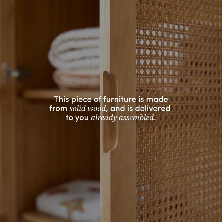 Luis - Hallway wardrobe in solid elm and cane webbing