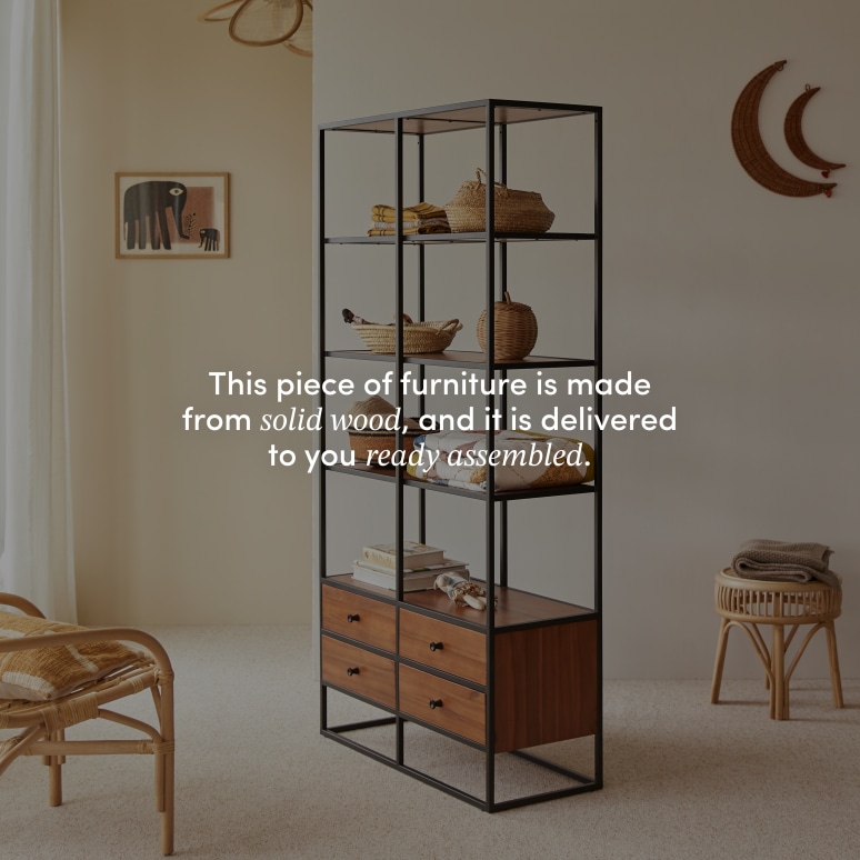 Agra - Children's metal and solid acacia bookcase