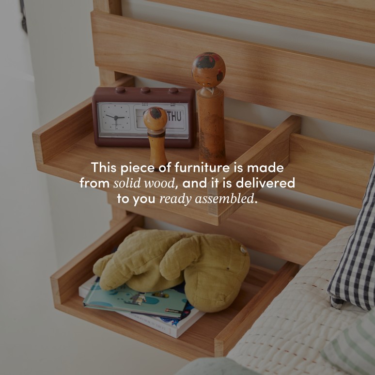 Urbain - Children's headboard with shelves in solid teak, 135 cm