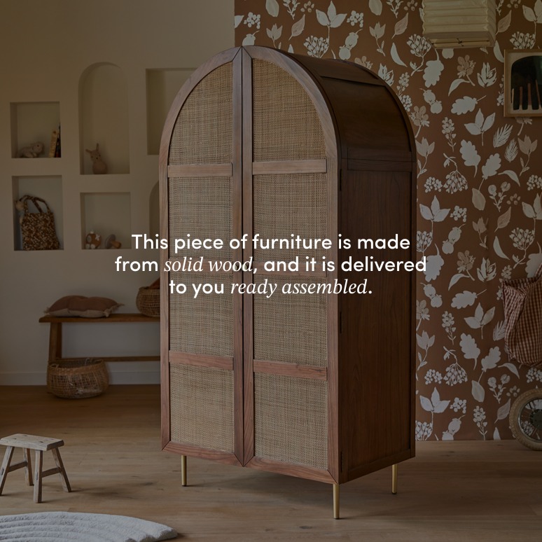 Lisbeth - Children’s wardrobe in elm wood and cane