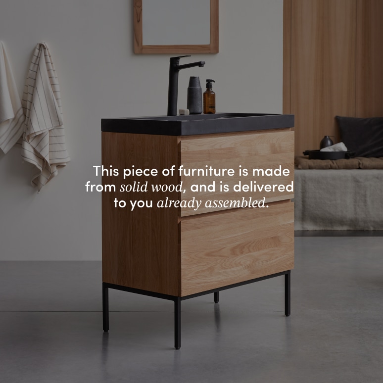 Nova - Solid oak and lava stone vanity unit 80 cm